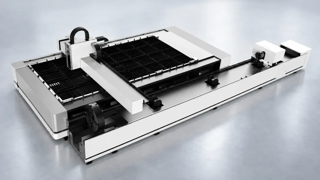 Combined sheet and tube laser cutter viewed from above