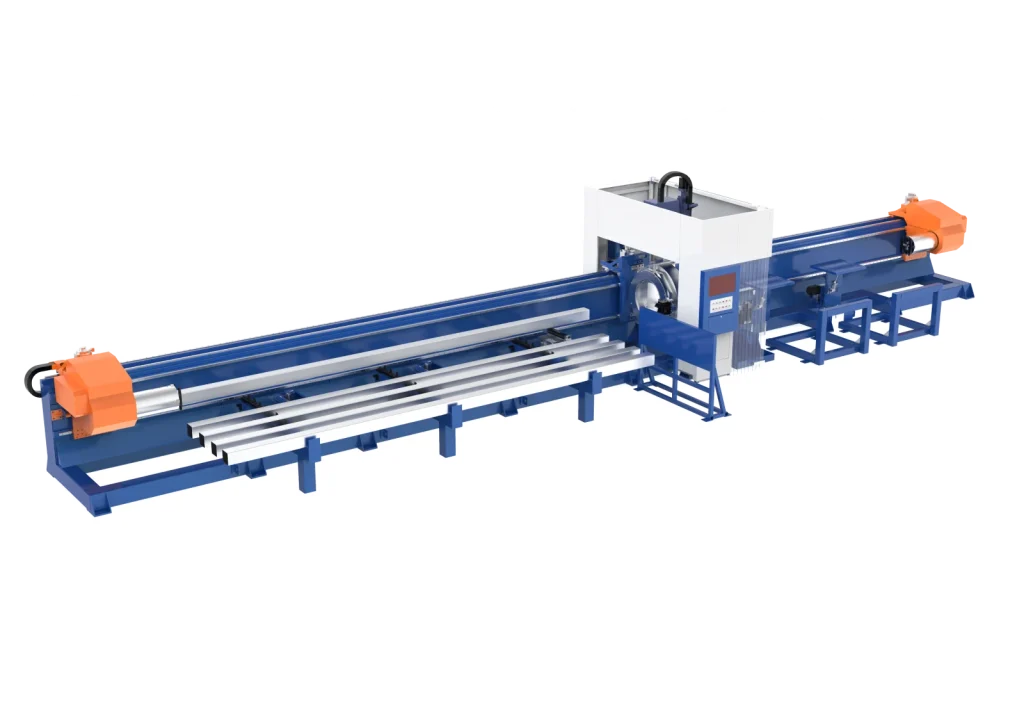 Loading-side view of the three-chuck laser tube cutting platform